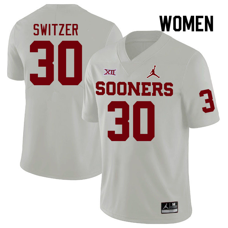 Women #30 Jacob Switzer Oklahoma Sooners College Football Jerseys Stitched-White